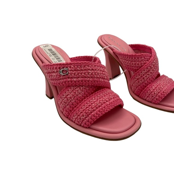 Coach Quintin Pink Crochet Slip On Heeled Sandals Women's Size 8.5 - Picture 4 of 11